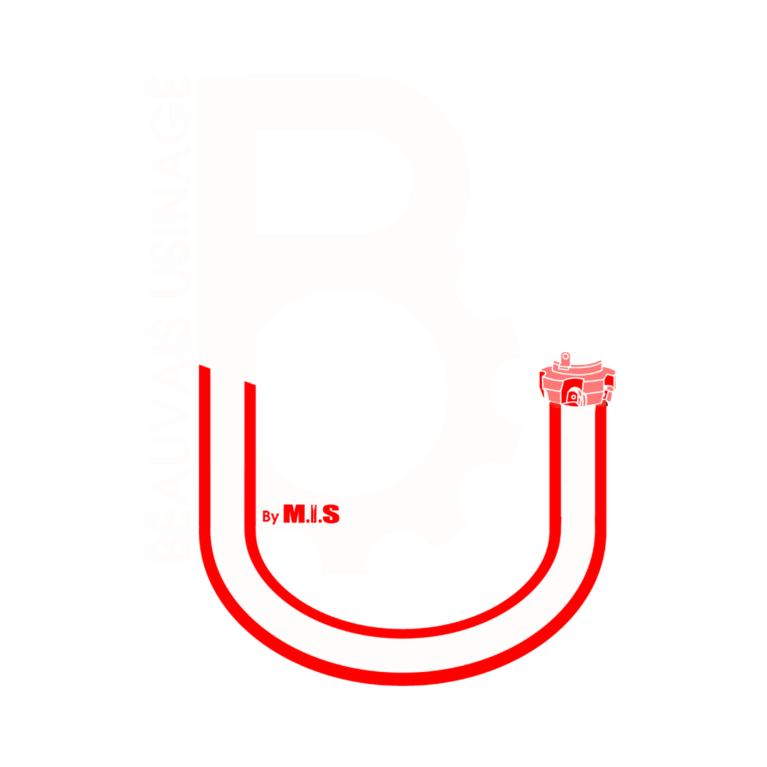 Logo blanc de l'entreprise Beauvais Usinage, créateur de pièces outillage et usinage.